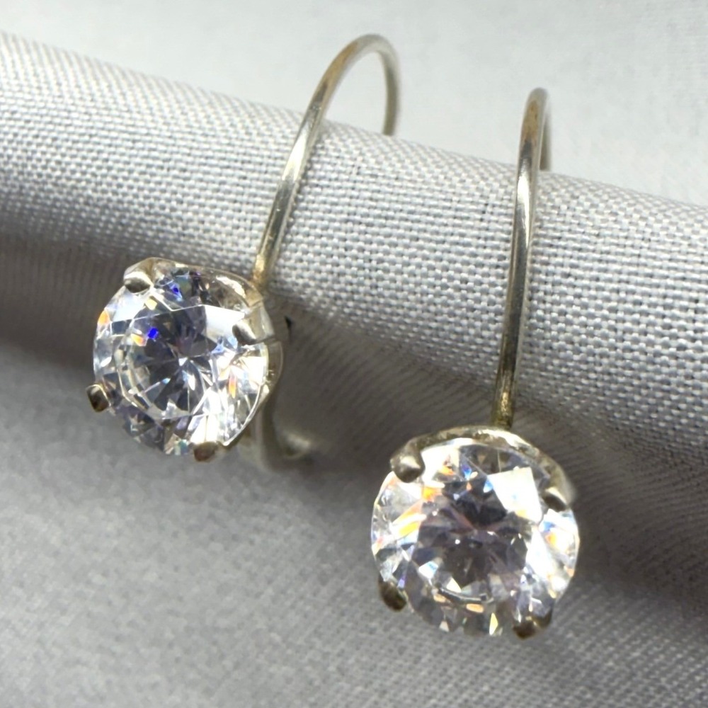 Diamonique Drop Earrings Womens OS Silver Excellent 925 CZ Leverback Round